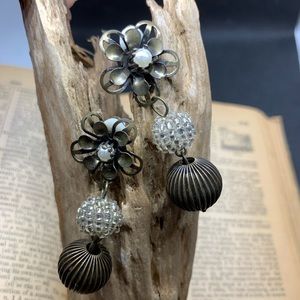 Vintage Boho Seed Bead + Brass Clip Back Earrings